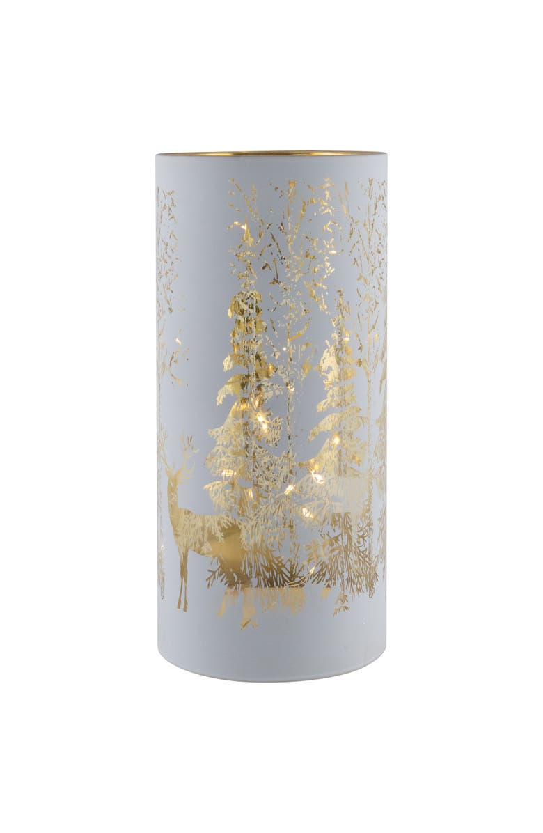 Northlight LED Lighted Deer in Forest Glass Hurricane Christmas Candle Decoration - 8", Alternate, color, White