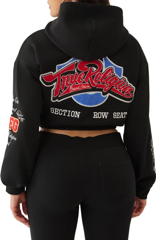 True Religion Front Zip Cotton Blend Crop Hoodie In Black