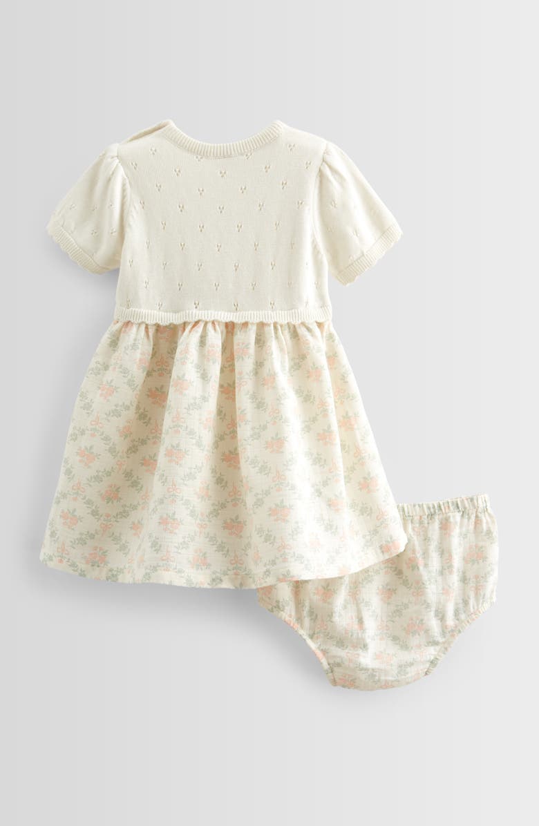 Nordstrom Scallop Mixed Media Dress with Bloomers, Alternate, color, Ivory Egret- Ivory Floral