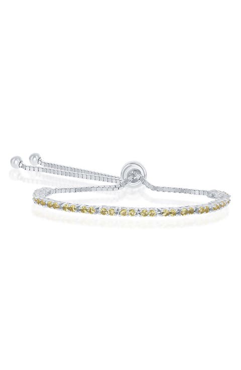 Sterling Silver Citrine CZ Bolo Bracelet
