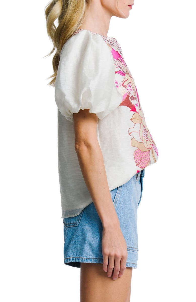 CIEBON Milly Floral Print Puff Sleeve Top, Alternate, color, Pink Multi