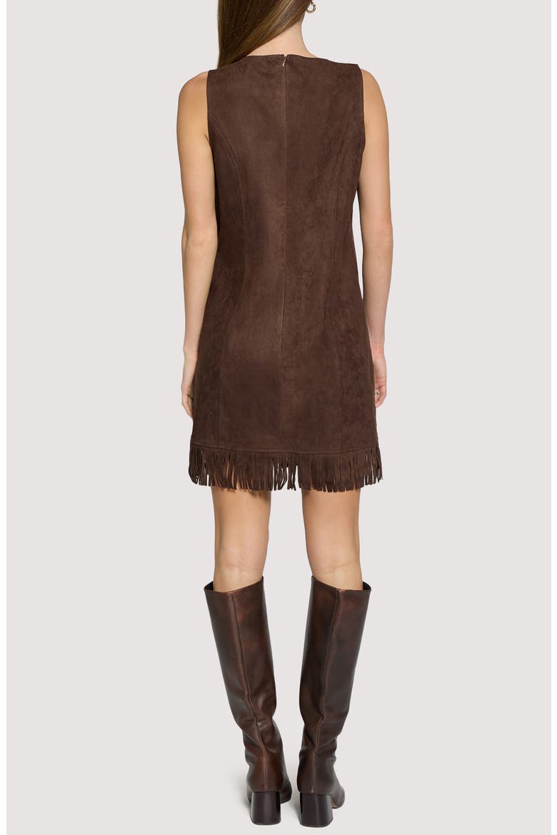 Modern Muse Fringe Hem Faux Suede Shift Minidress, Alternate, color, DARK BROWN