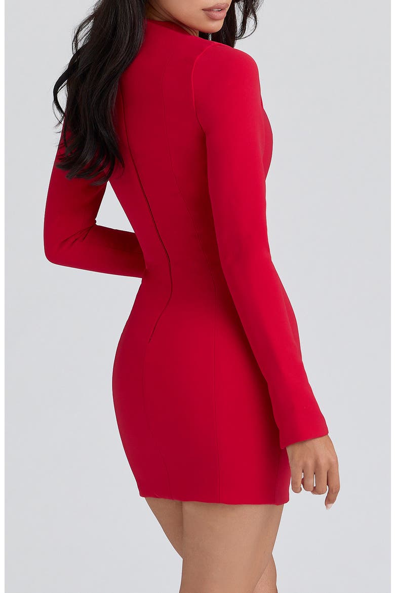 Lotus Long Sleeve Keyhole Cocktail Minidress, Alternate, color, RED CREPE