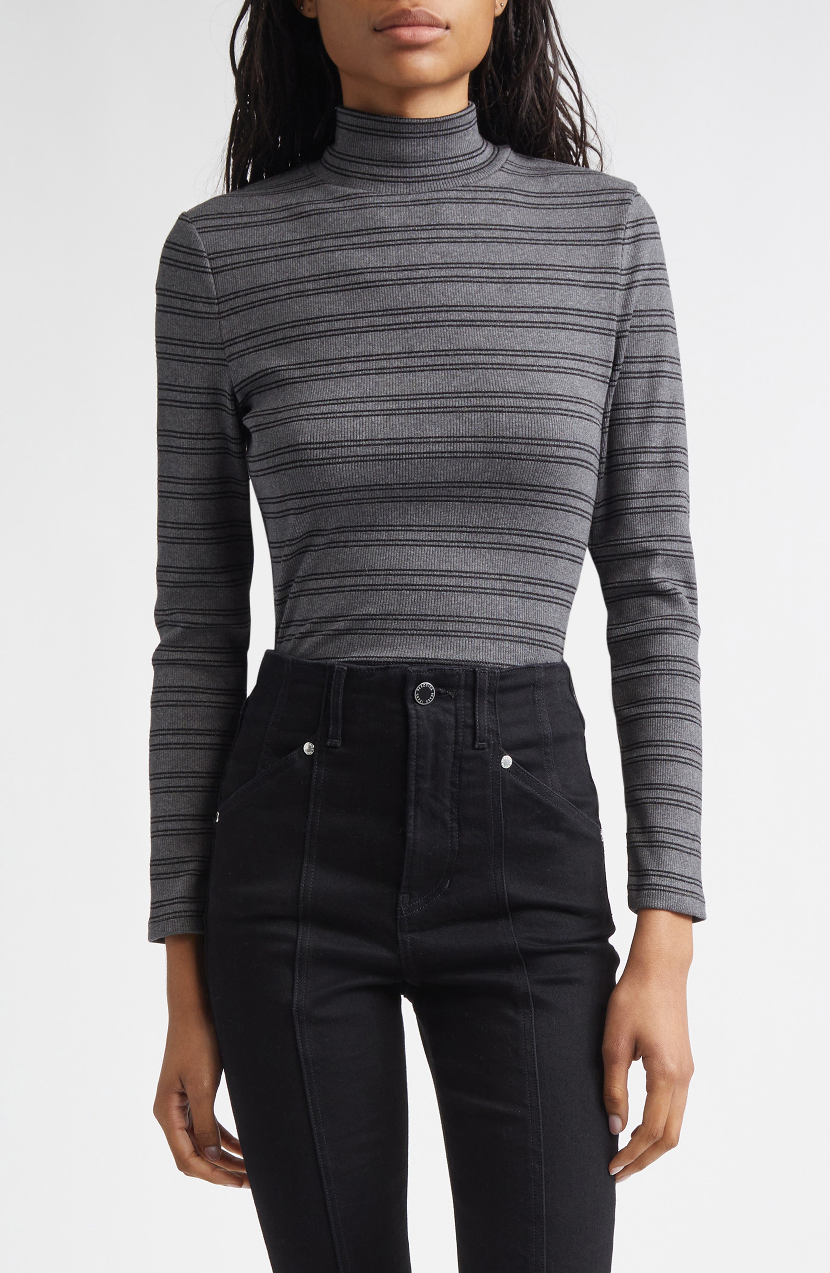 Veronica Beard Nate Stripe Turtleneck Cotton Blend Top