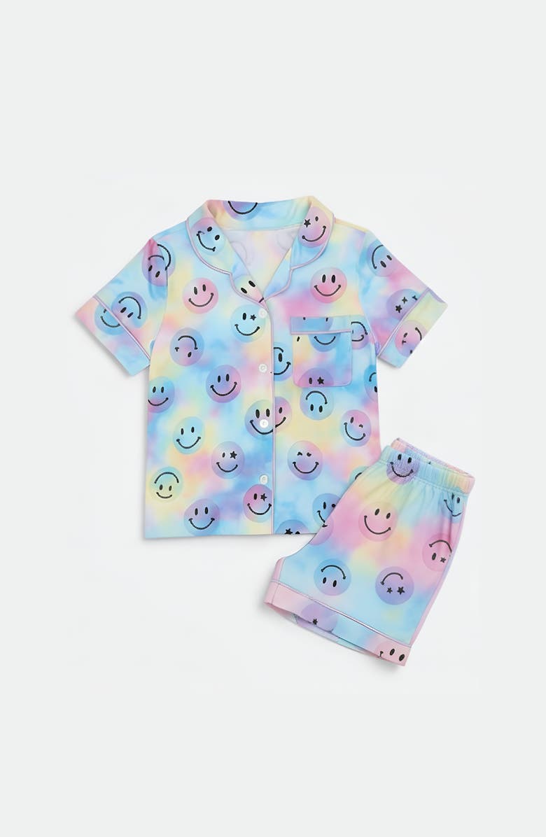 Preppy Goose Smiley Face Short Sleeve Jersey PJ, Main, color, Blue Multi
