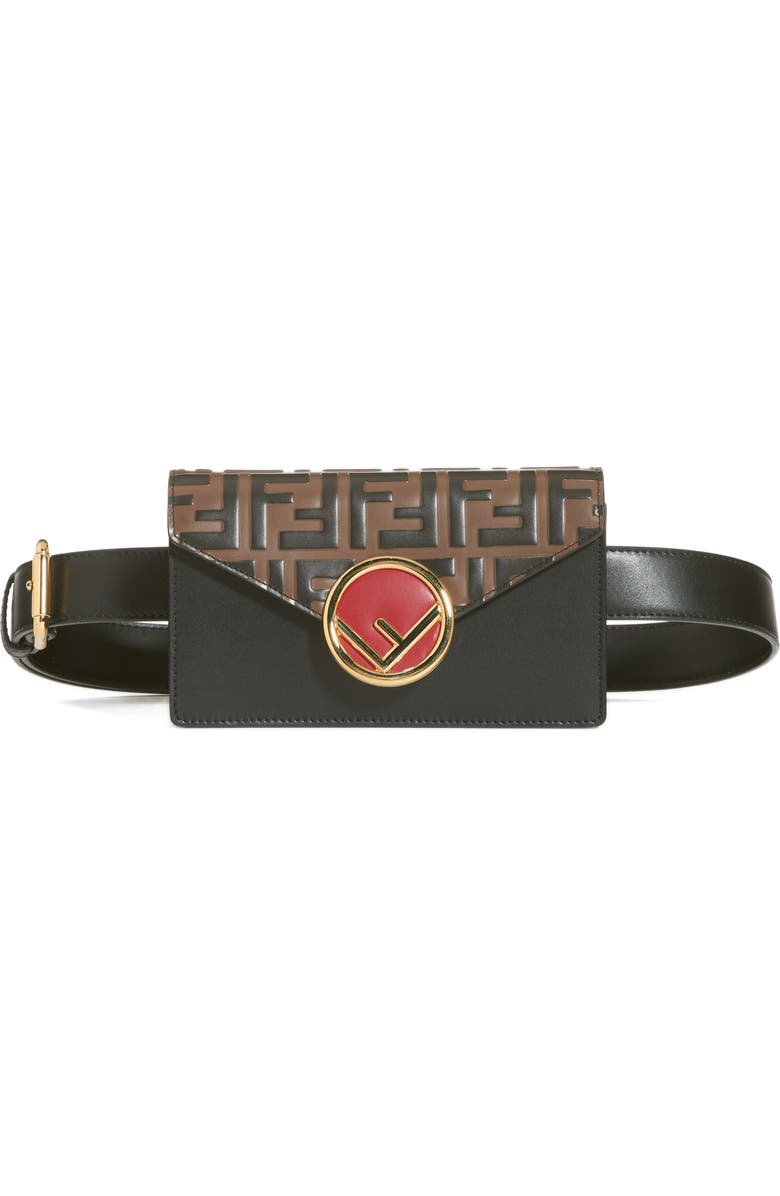 Fendi Logo Calfskin Leather Belt Bag, Main, color,