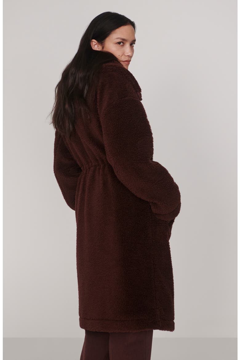 Bennet Long Faux Shearling Coat, Alternate, color, DARK CHESTNUT