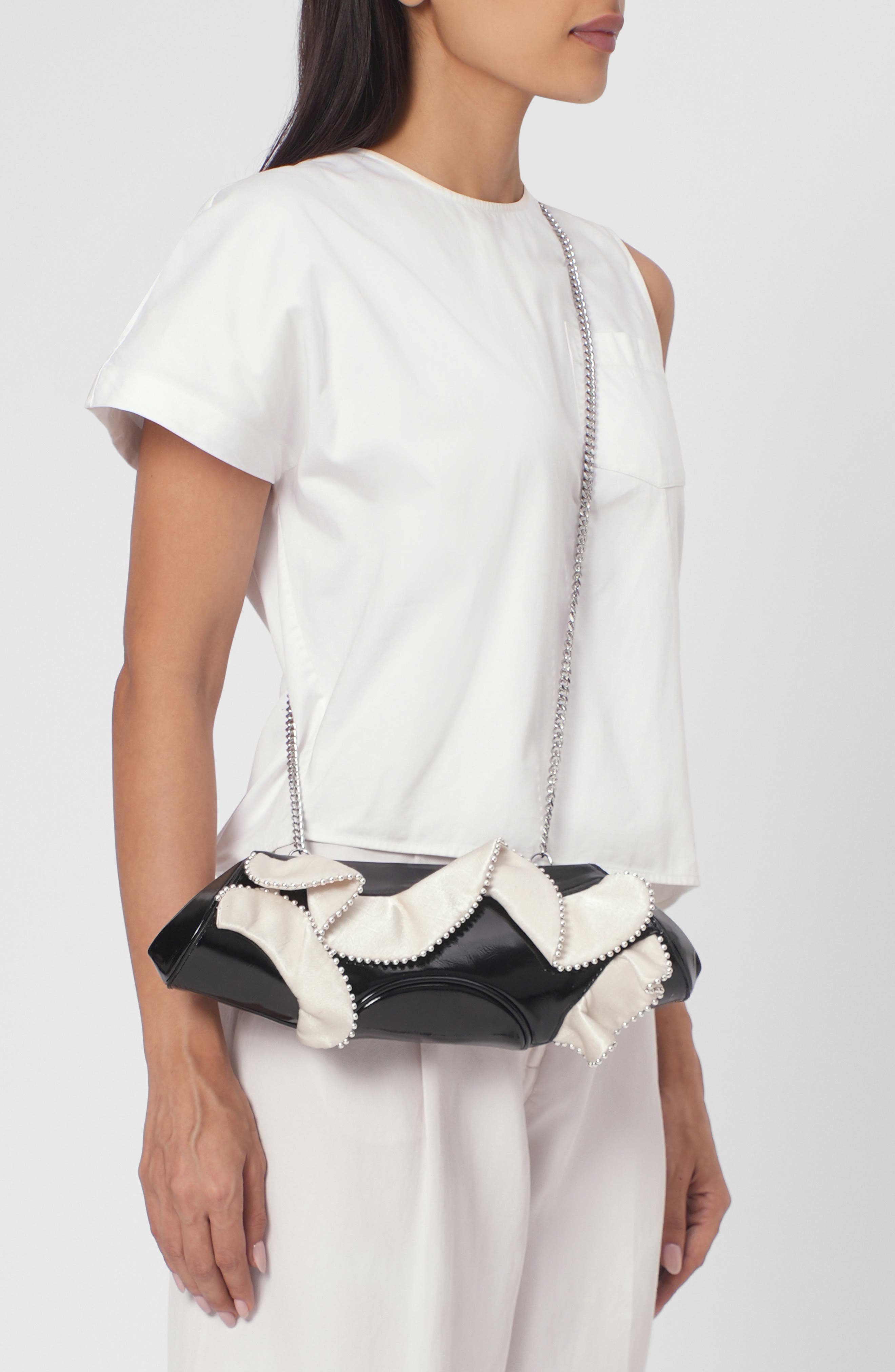 Elizabeth Baguette Mini Leather Clutch, Alternate, color, PUMICE/ BLACK
