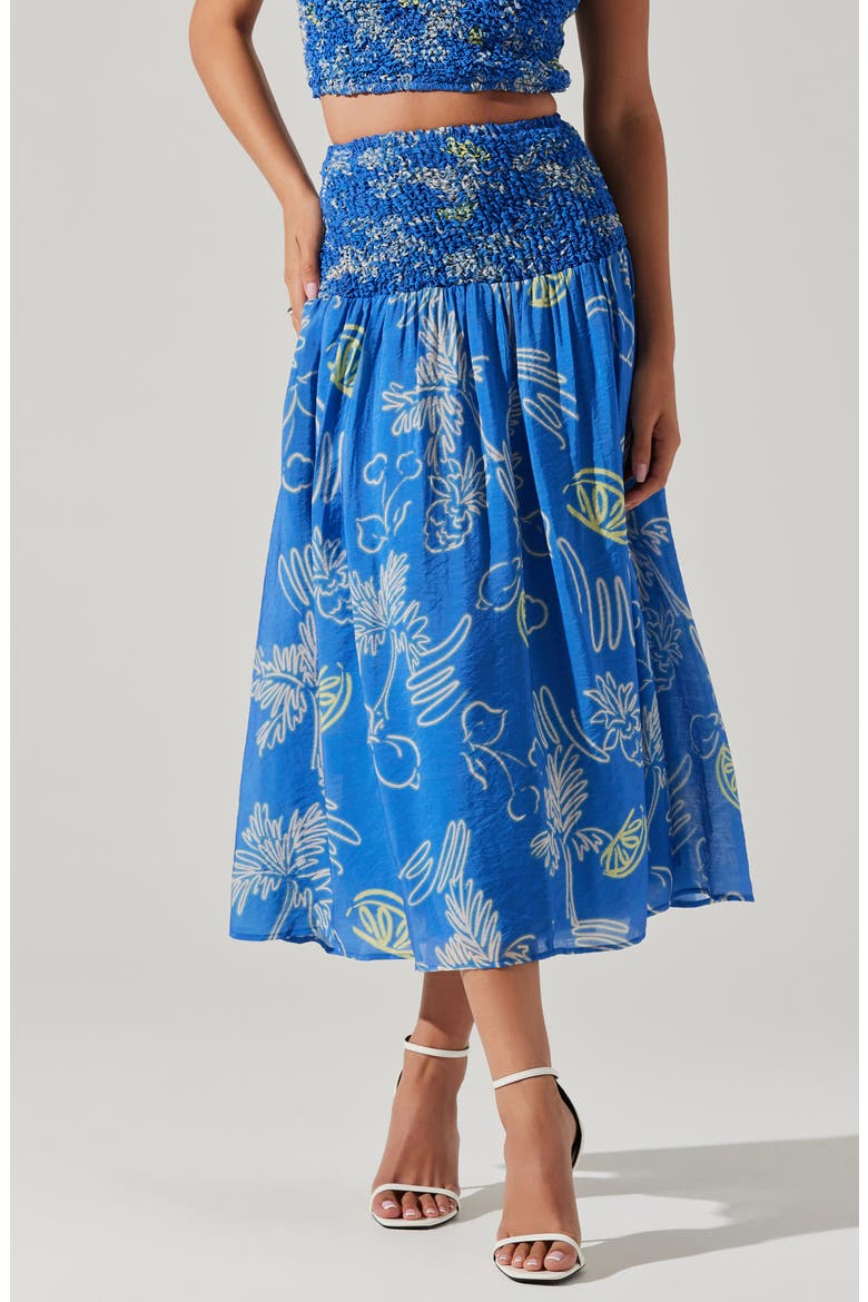 Tropical Print A-Line Skirt, Alternate, color, BLUE LEMON