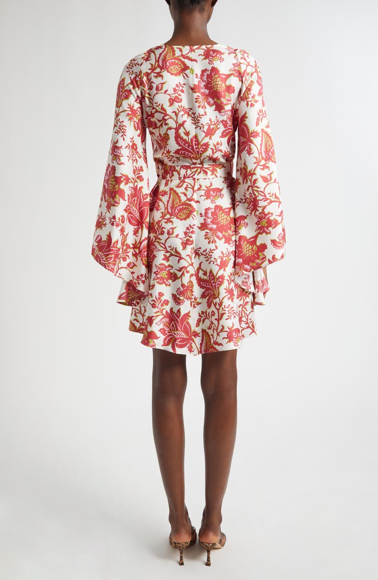 Etro Floral Print Long Sleeve Silk Dress, Alternate, color, Print On White Base