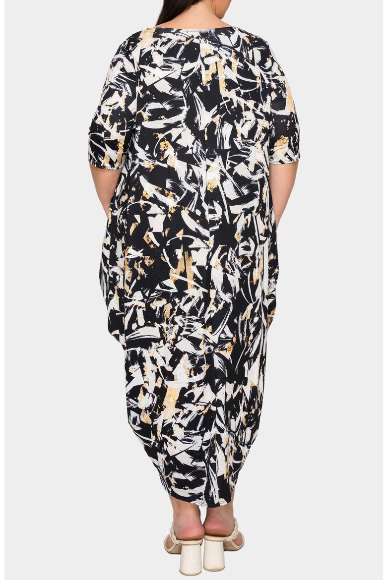 Brielle Bubble Hem Jersey Midi Dress, Alternate, color, BLACK TAUPE