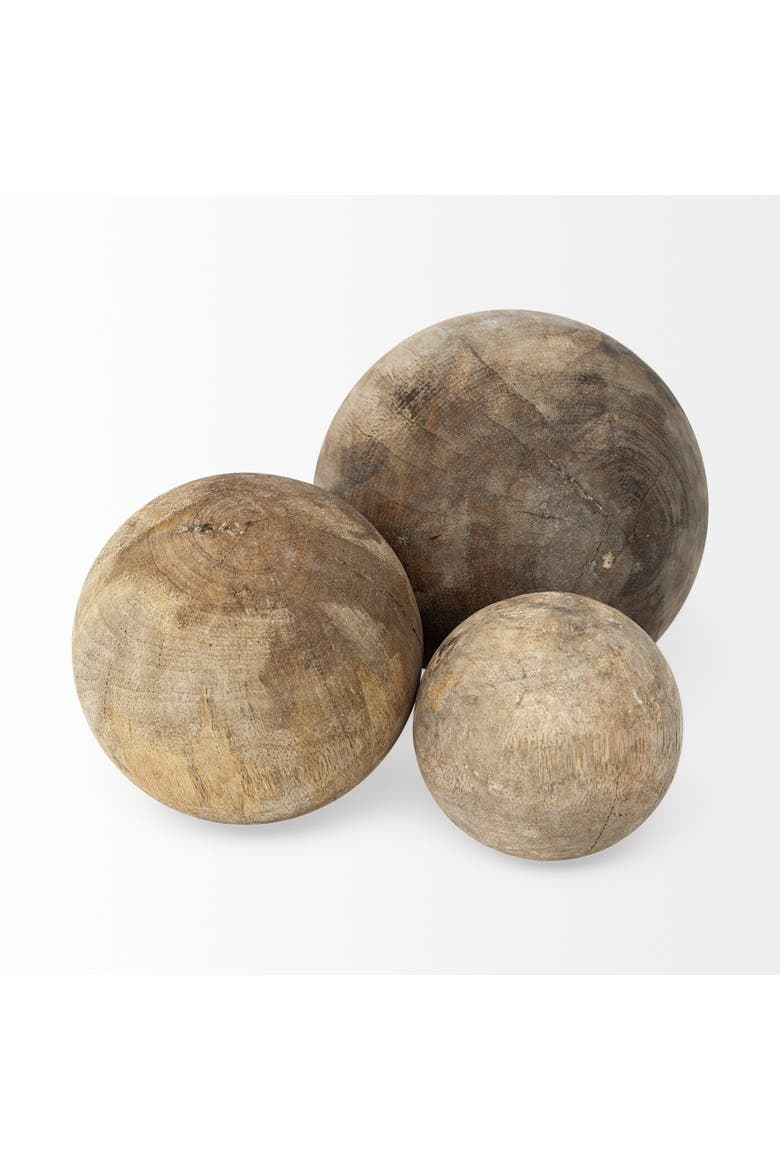 Carrick Set of 3 Natural Wood Decorative Spheres, Alternate, color, Brown