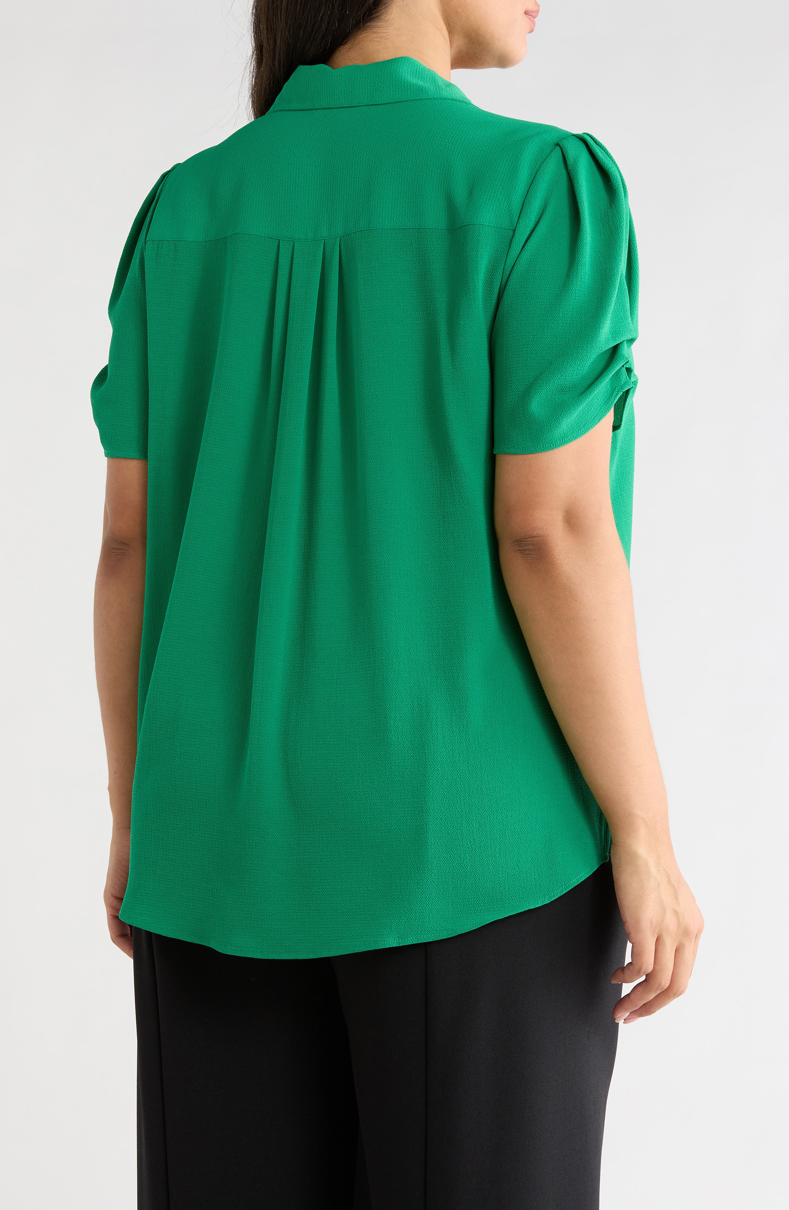 Gathered Short Sleeve Button-Up Shirt - image 4