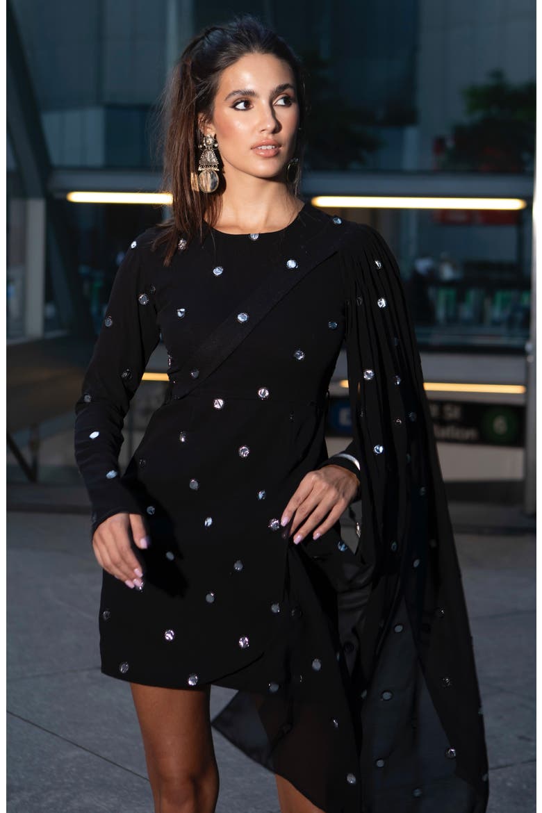 Kaia Long Sleeve Minidress with Removable Drape Belt, Alternate, color, BLACK