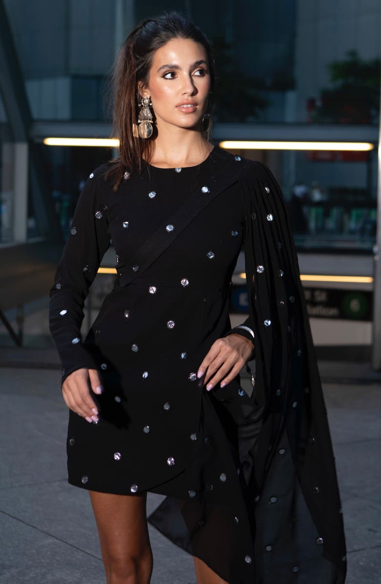 holiCHIC Kaia Long Sleeve Minidress with Removable Drape Belt, Alternate, color, Black