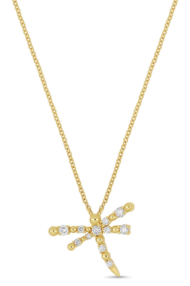 Mykonos 18K Yellow Gold Diamond Dragonfly Pendant Necklace, Main, color, 18K YELLOW GOLD