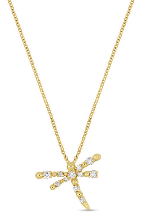Mykonos 18K Yellow Gold Diamond Dragonfly Pendant Necklace