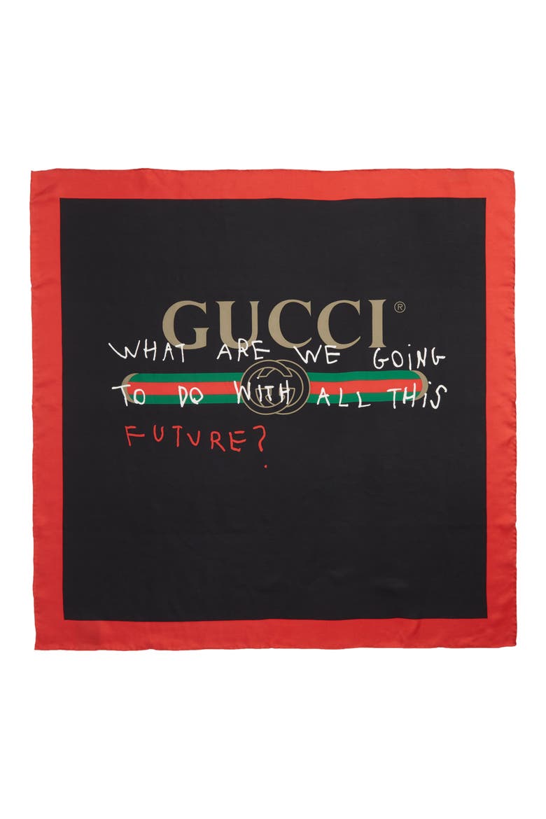 Coco Capitán Print Silk Scarf, Alternate, color, BLACK