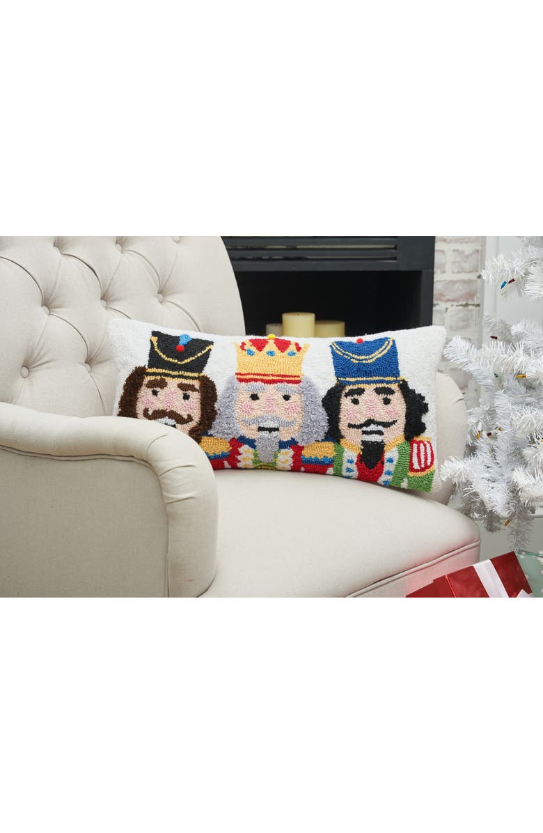 C&F Home Nutcracker Trio Soldiers Hooked Christmas Accent Pillow 12" x 24", Alternate, color, White