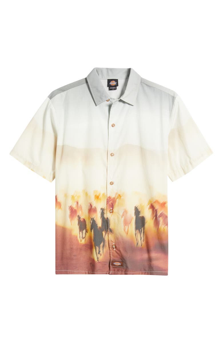 Dickies Running Wild Print Short Sleeve Cotton Button-Up Shirt, Alternate, color, 