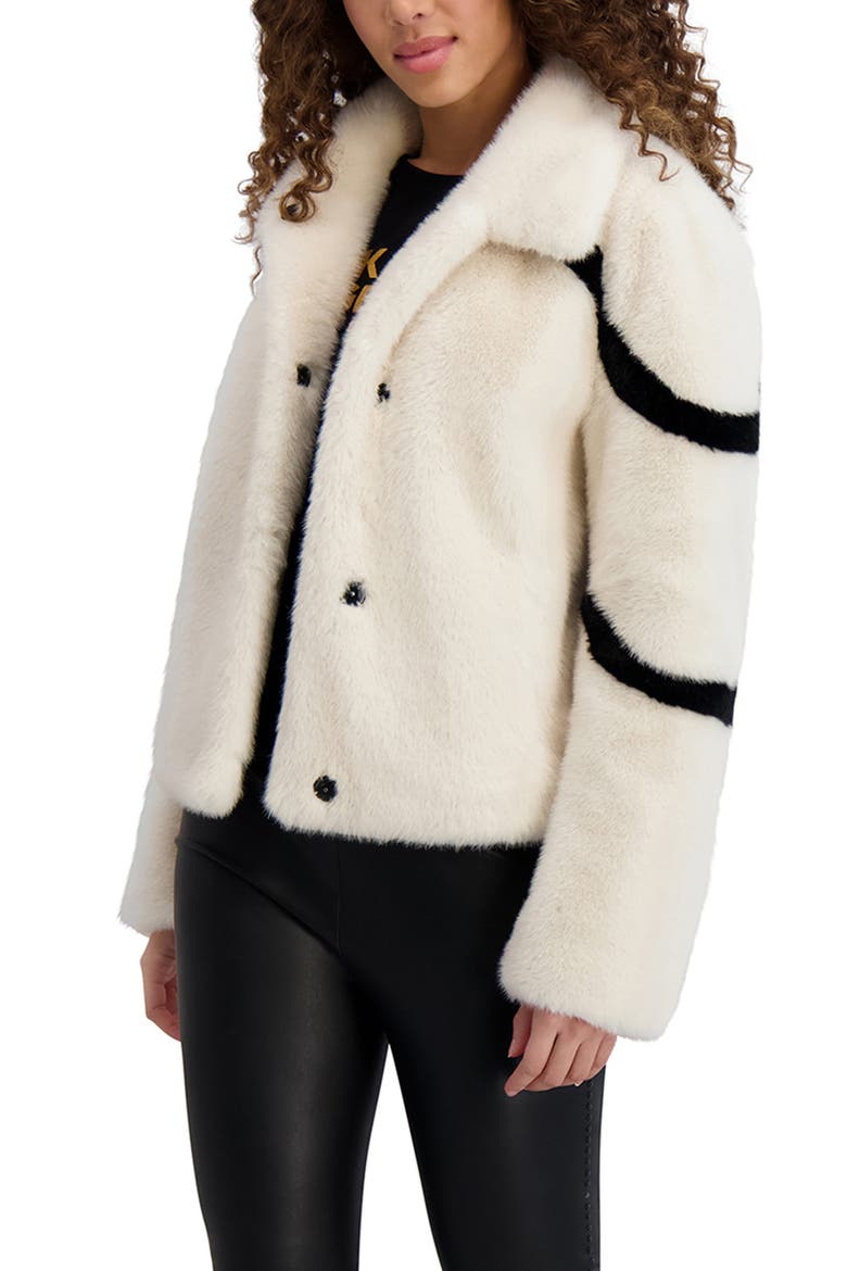 Stripe Short Faux Fur Coat, Alternate, color, WHITE BLACK