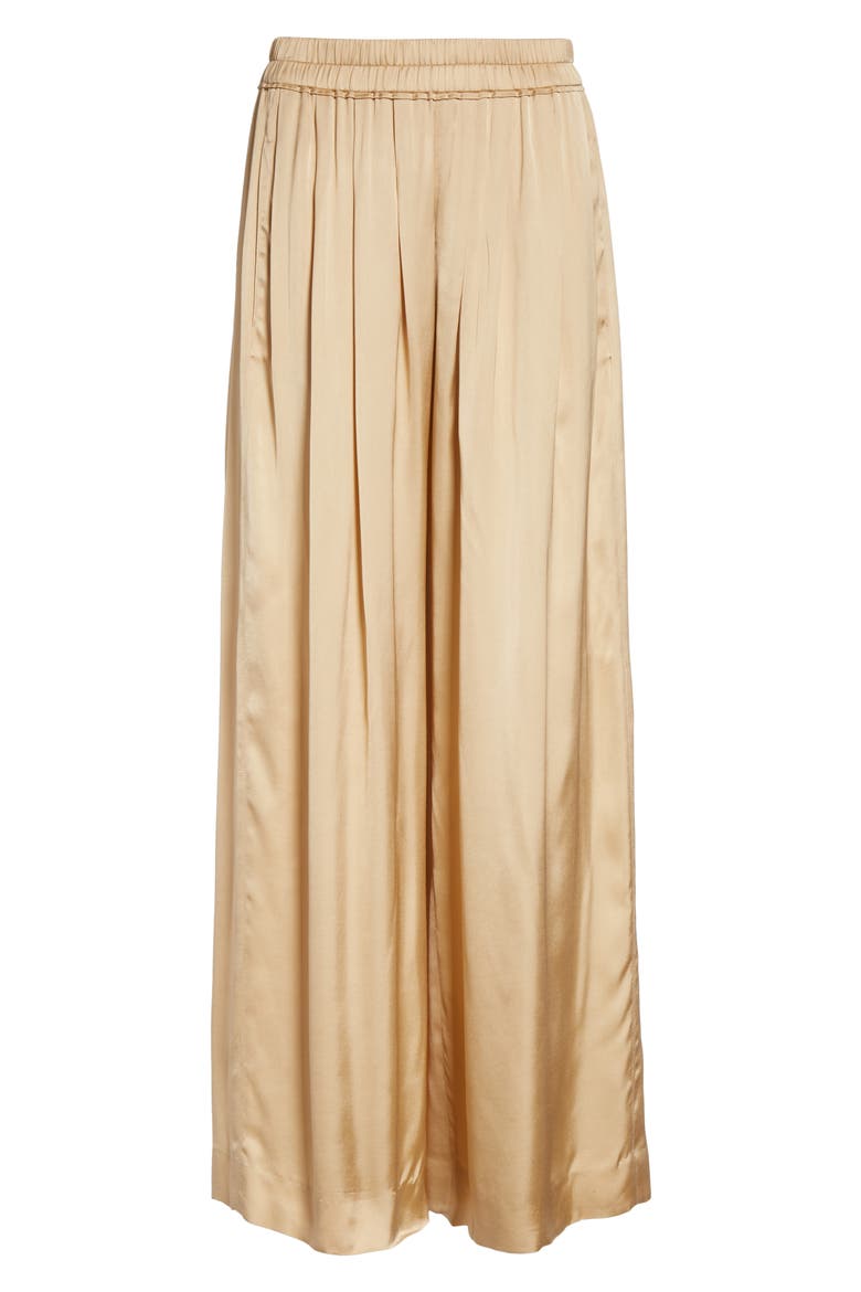 Nolia Gathered Satin Wide Leg Pants, Alternate, color, BEIGE