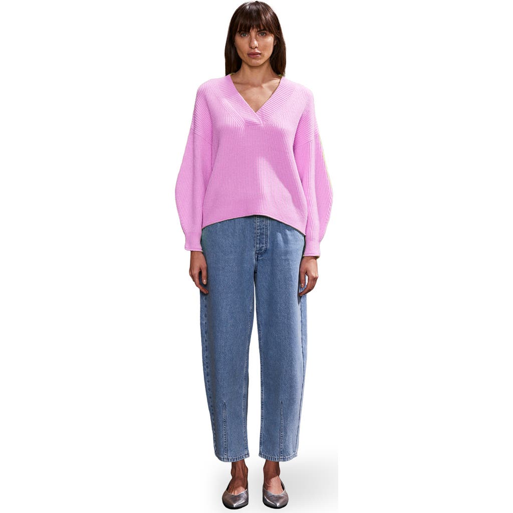 Ro&zo Long Sleeve V-neck Knit Sweater In Light Pink