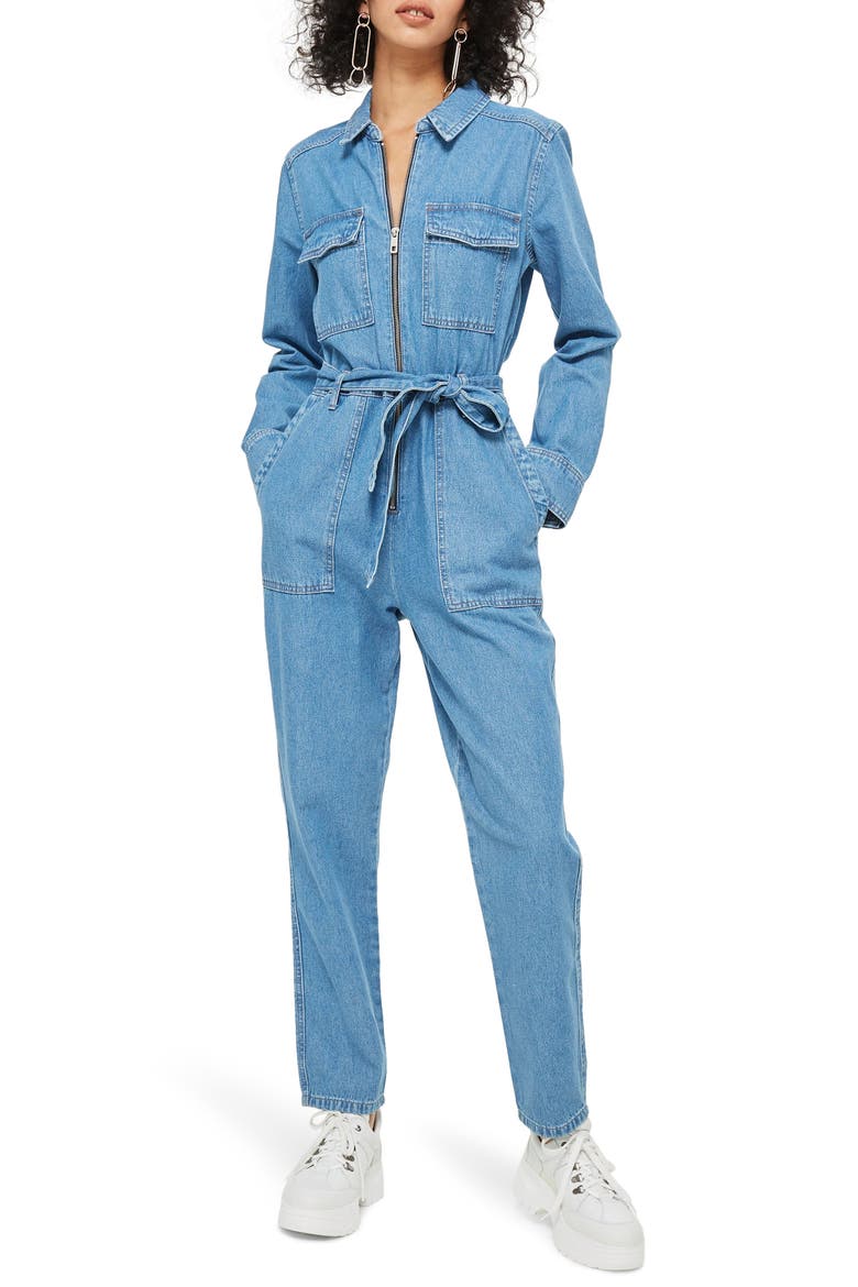 Utility Denim Jumpsuit, Main, color, MID DENIM