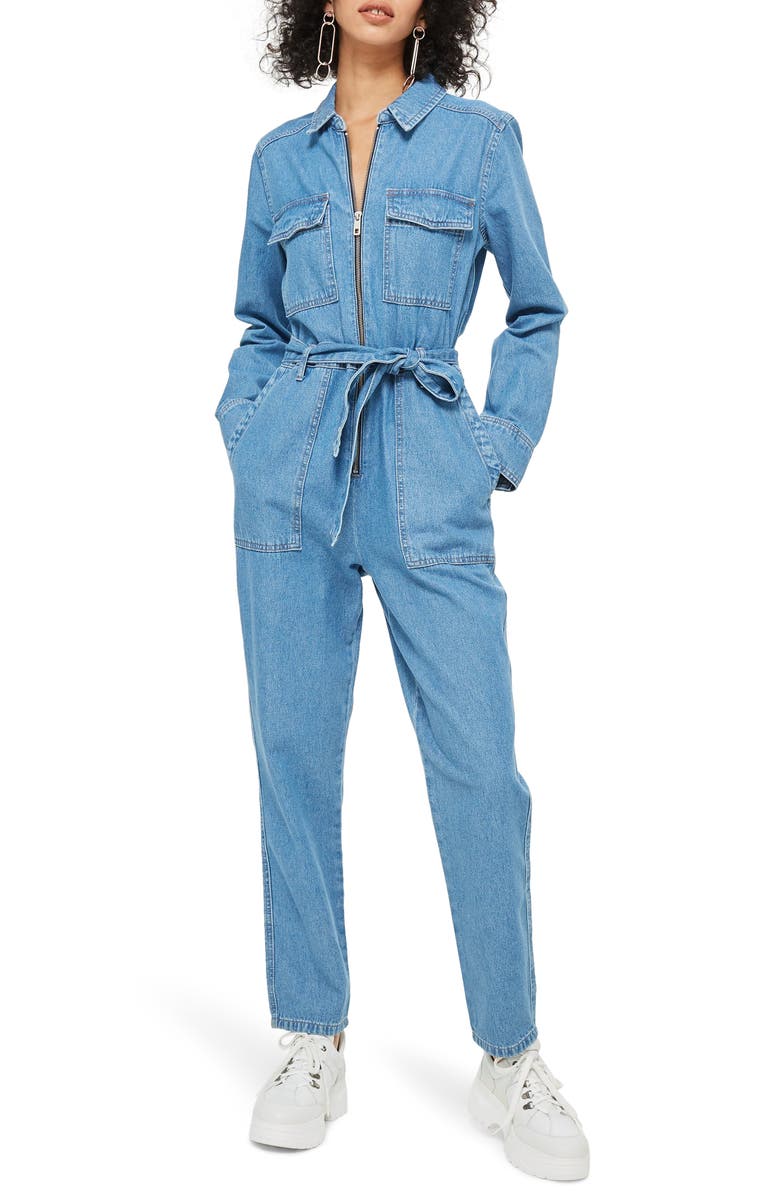 Topshop Utility Denim Jumpsuit, Main, color, 