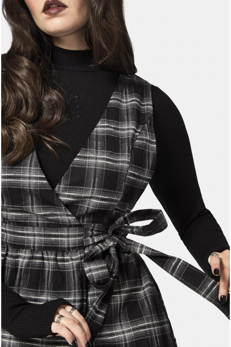 Lochan Check Wrap Pinafore Midi Dress, Alternate, color, Black