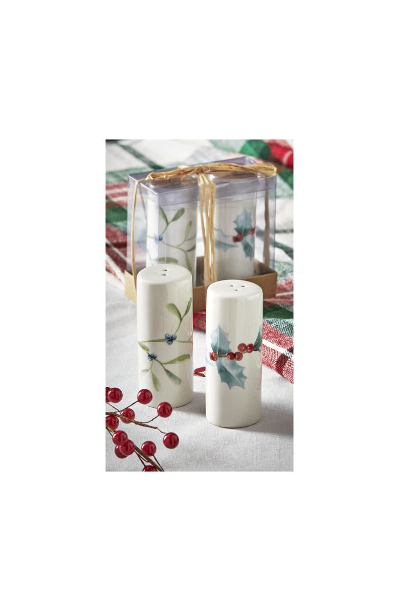 tag Winter Sprig Ceramic Salt and Pepper Shakers Set of Two, Alternate, color, White