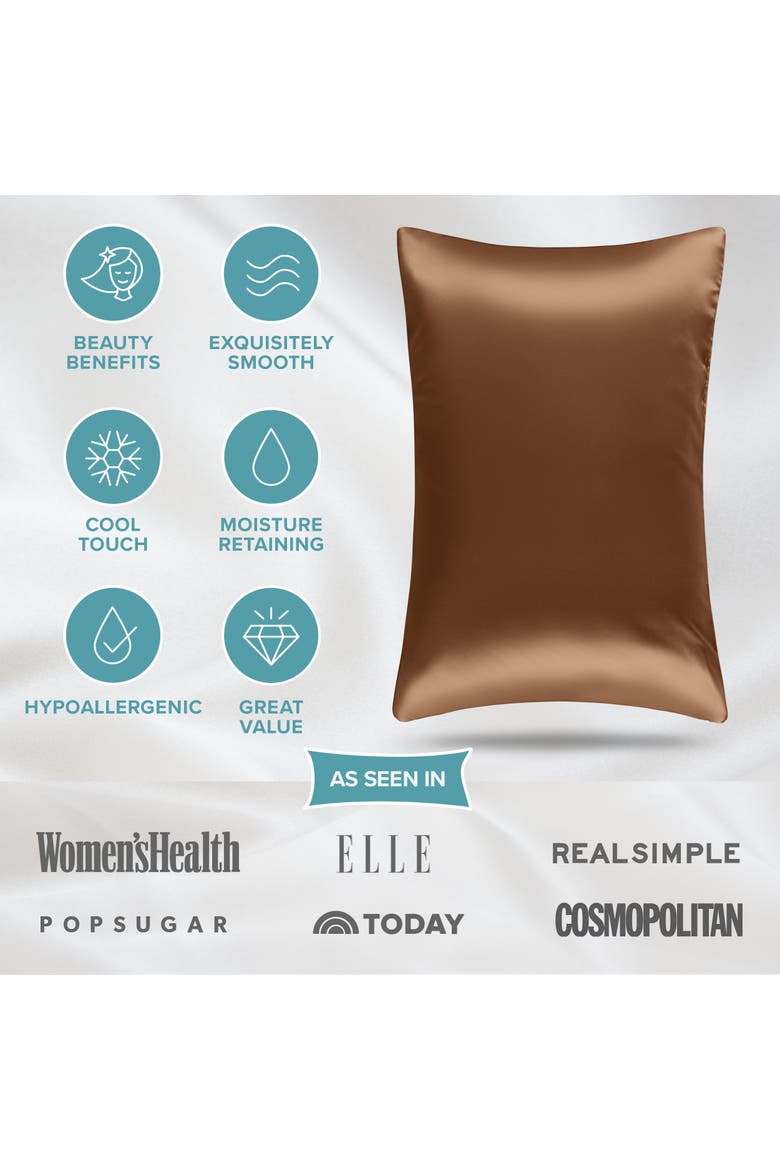19 Momme 100% Mulberry Silk Pillowcase, Alternate, color, Brown