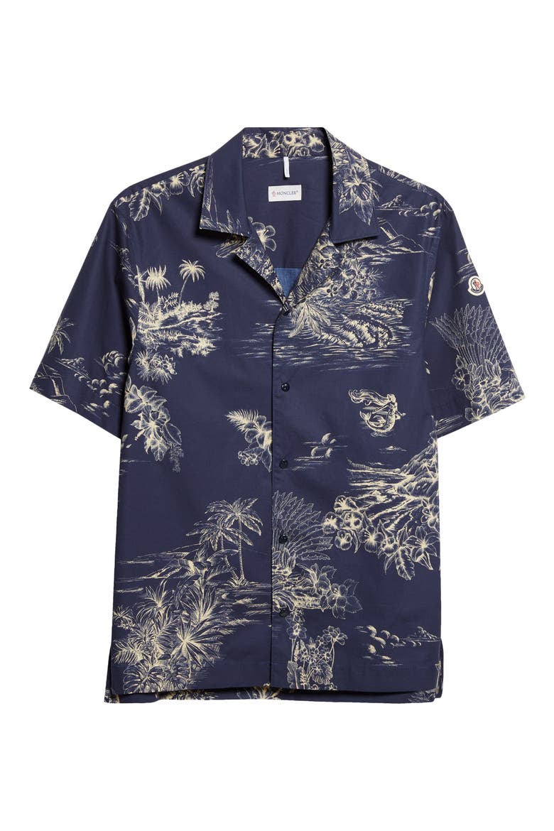Tropical Print Short Sleeve Cotton Poplin Snap-Up Shirt, Main, color, BLUE