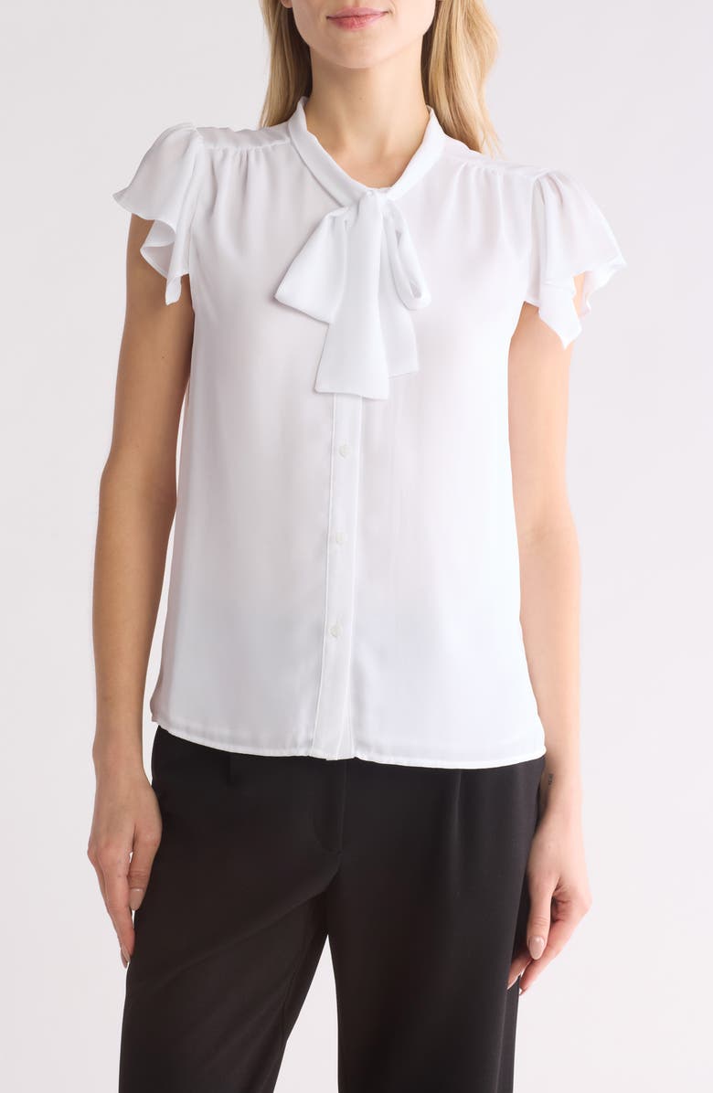 Calvin Klein Tie Neck Top, Main, color, 