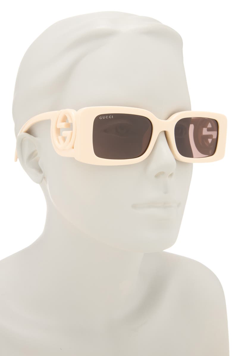 Gucci 54mm Rectangular Sunglasses, Alternate, color, White White Brown