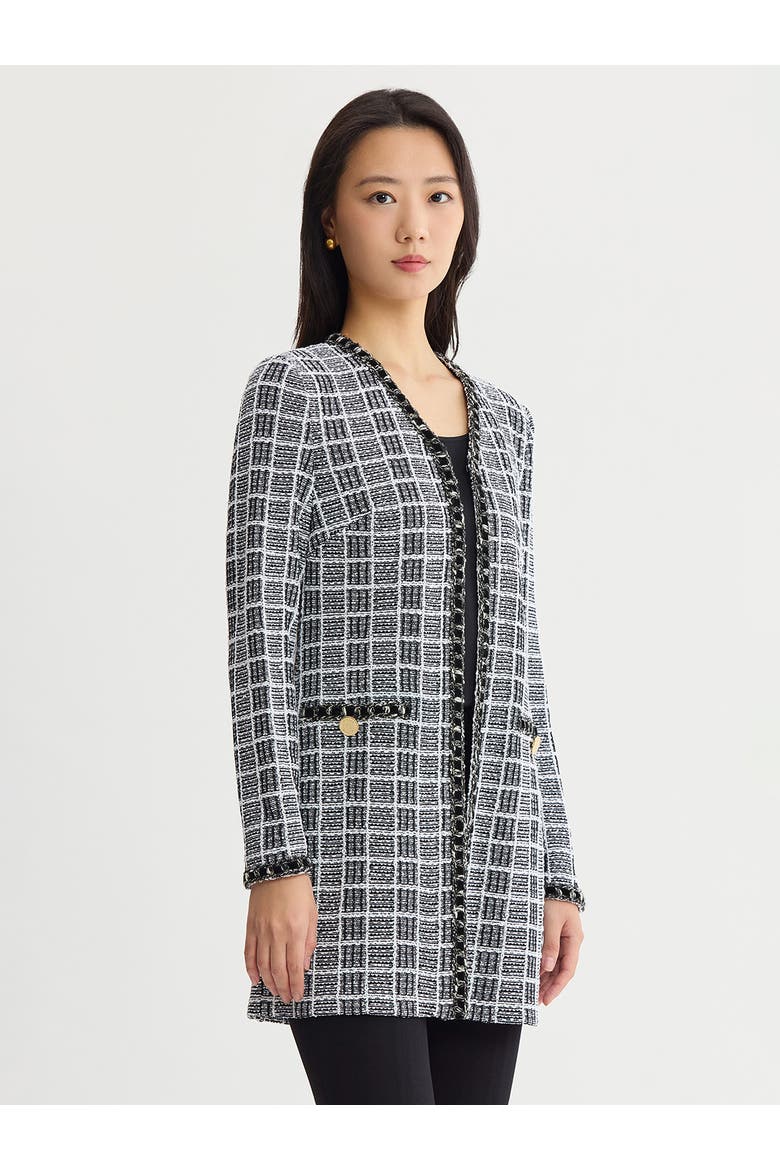 Heritage Velvet Ribbon Trim Plaid Knit Jacket, Alternate, color, Black/White