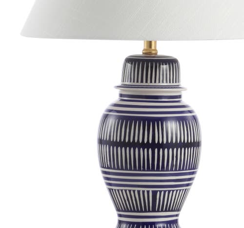 Jonathan Y Reed 27" Ceramic/iron Modern Coastal Led Table Lamp, Navy In Blue/white