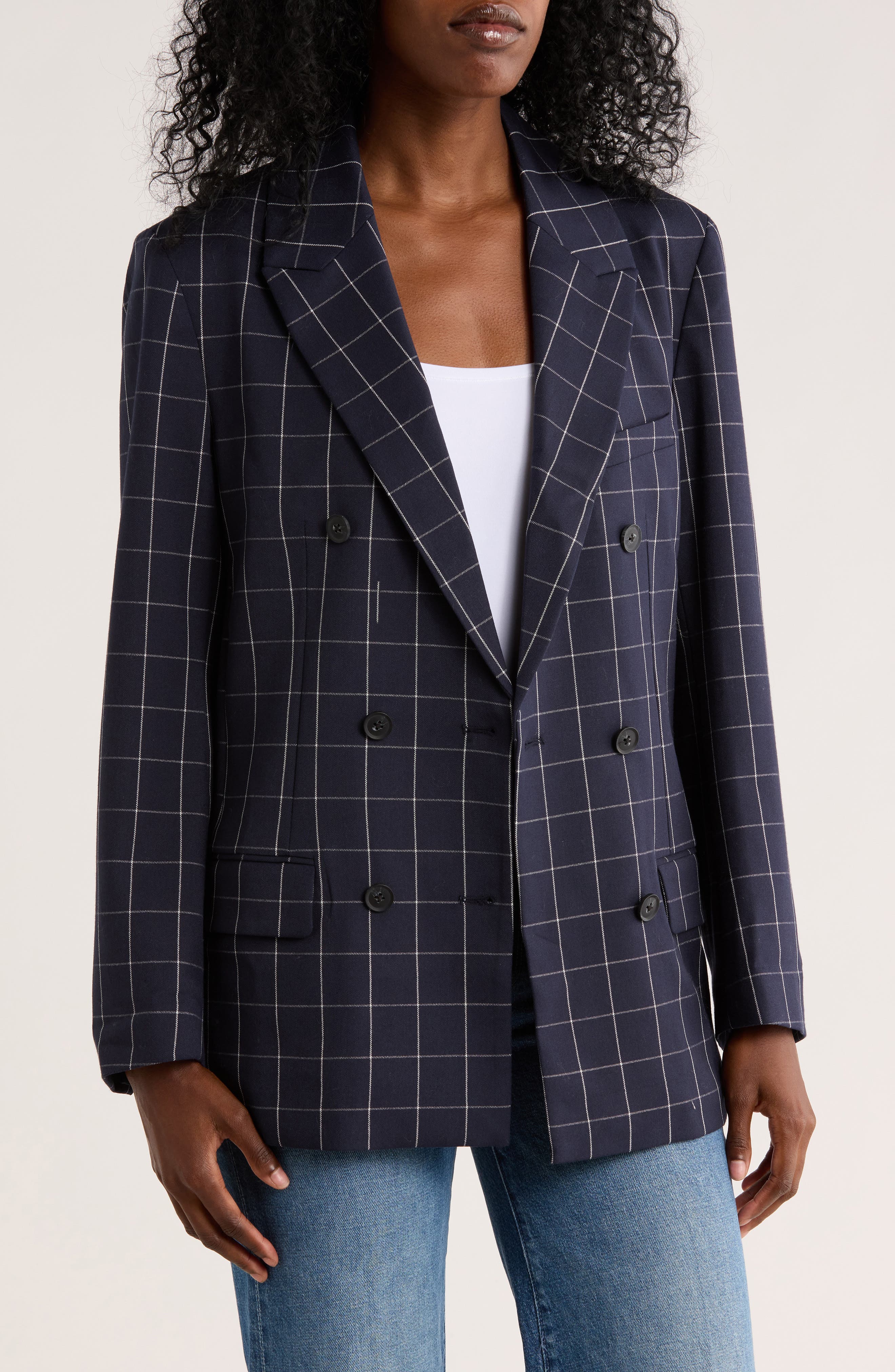 French Connection Windowpane Double Breasted Blazer