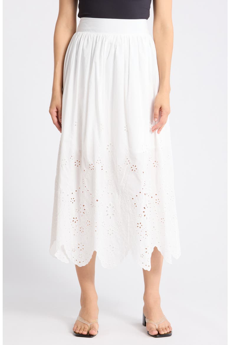 Embroidered Eyelet Cotton Skirt, Main, color, WHITE