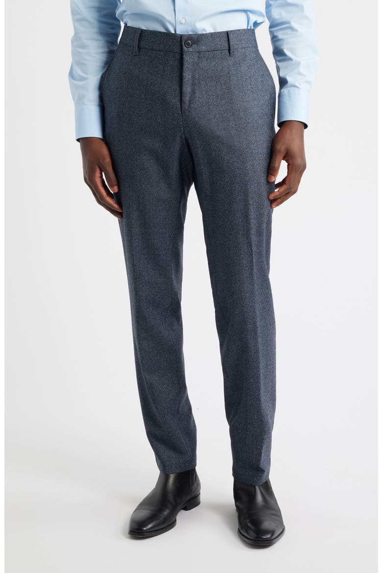 Genius Slim Fit Flat Front Microcheck Brushed Wool Dress Pants, Main, color, OPEN BLUE