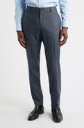 BOSS Genius Slim Fit Flat Front Microcheck Brushed Wool Dress Pants