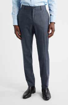 BOSS Genius Slim Fit Flat Front Microcheck Brushed Wool Dress Pants