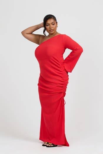 One Shoulder Flare Sleeve Maxi Dress