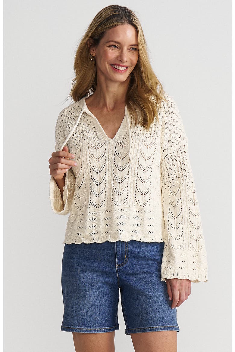 Cotton Boucle Pointelle Notch Neck Sweater, Main, color, Fresh Ivory