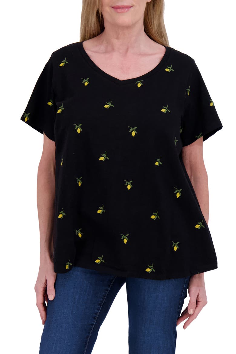 Embroidered Cotton T-Shirt, Main, color, CITRUS EMBROIDERY