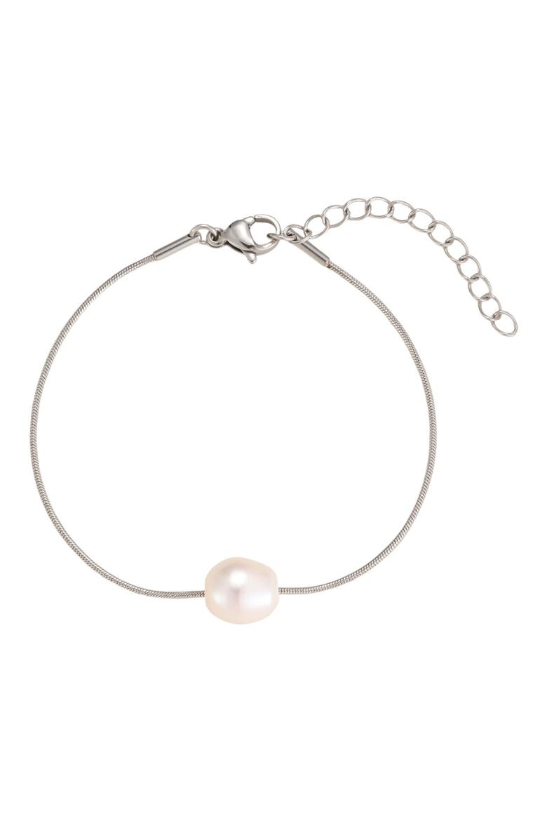 Freshwater Pearl Snake Chain Bracelet, Main, color, WHITE/ SILVER