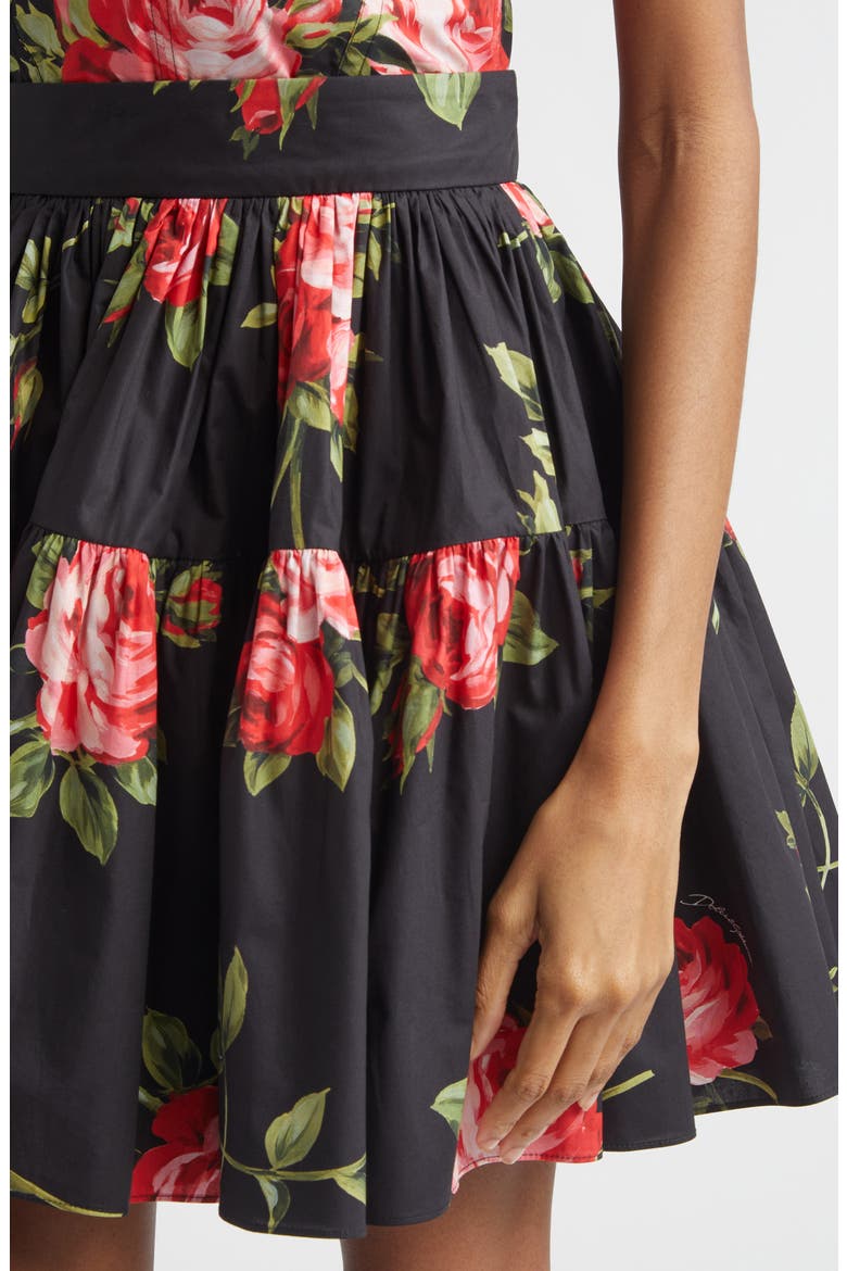 Rose Bouquet Pleated Cotton Poplin A-Line Miniskirt, Alternate, color, BOUQUET ROSE F.NERO