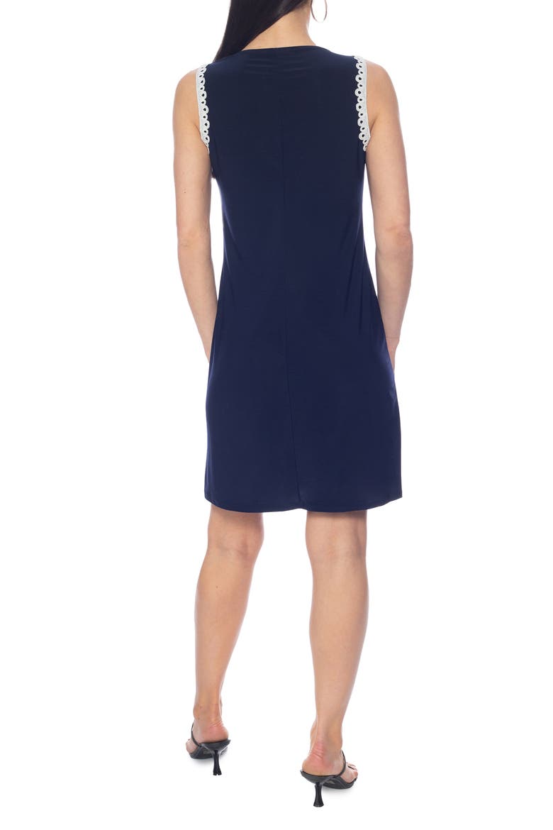 Lace Trim Shift Dress, Alternate, color, NAVY/WHITE