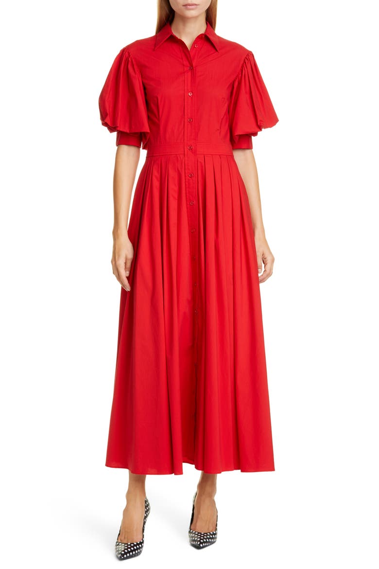 Puff Sleeve Shirtdress, Main, color, CRIMSON