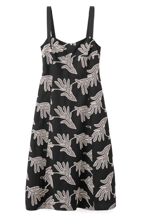 Embroidered A-Line Midi Dress